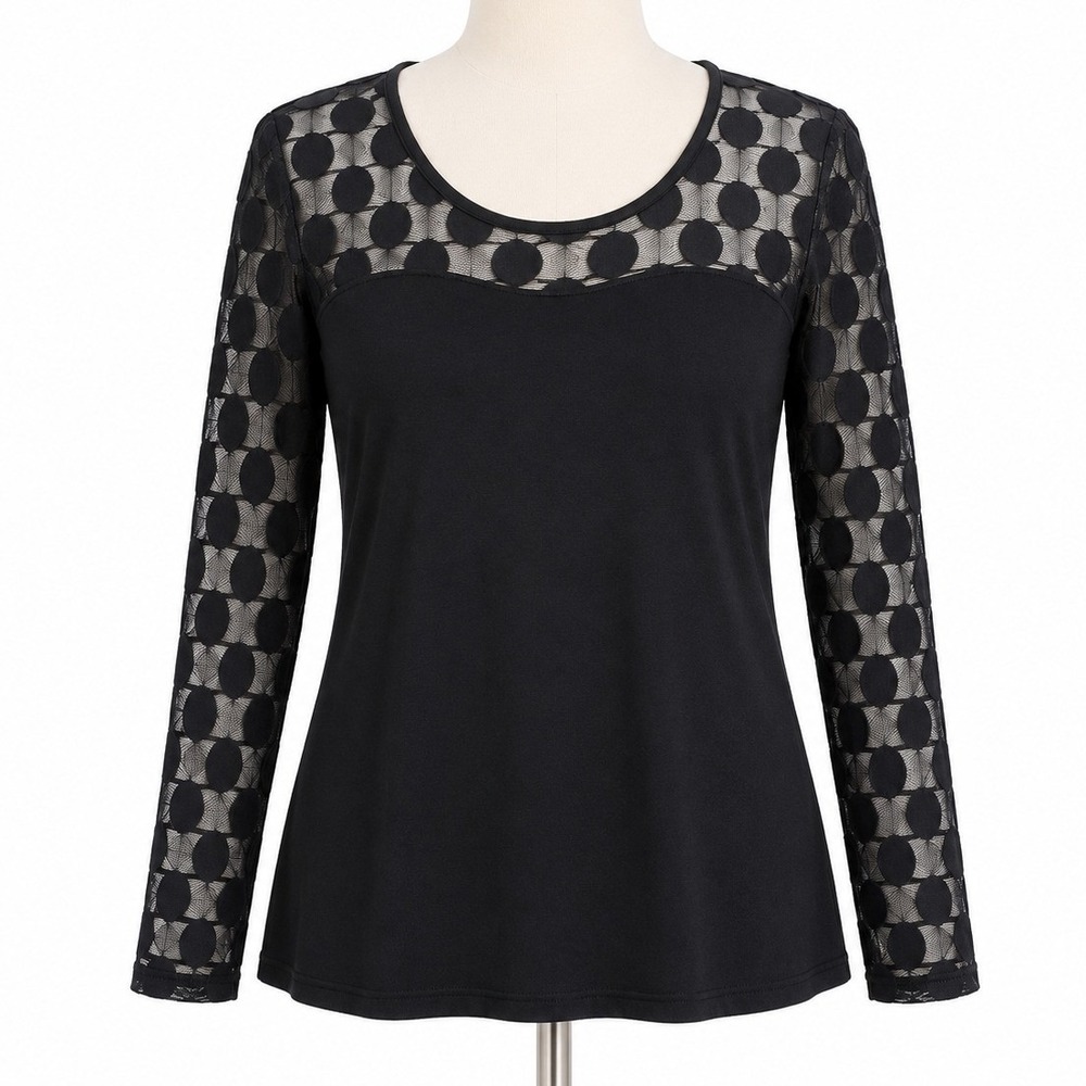Boston Proper Sheer Polka Dot Mesh Top Women XS Modal Stretch Y2K Party Feminine